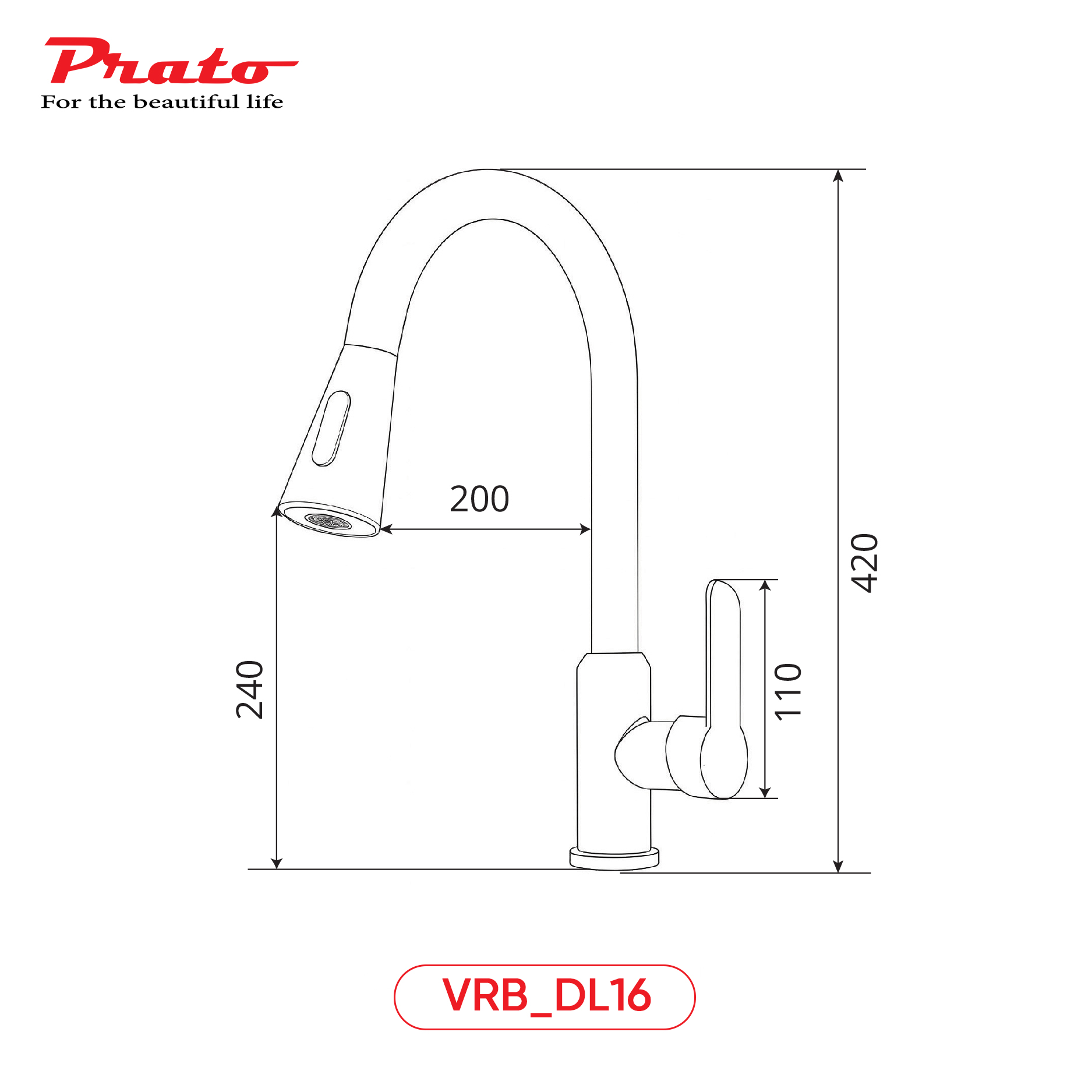 Vòi rửa bát dây rút đồng Prato DL16